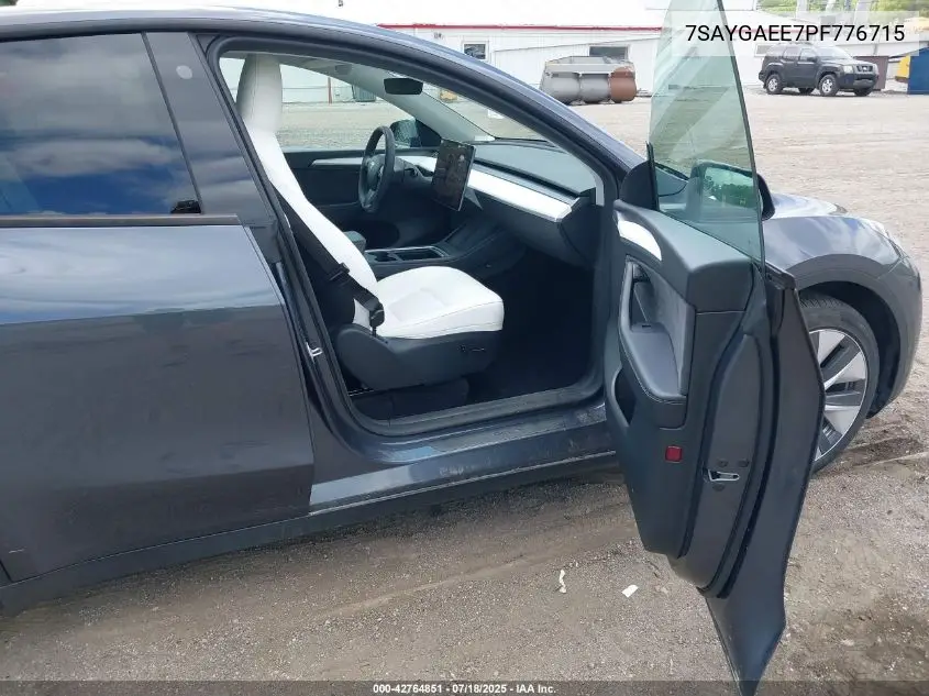 2023 Tesla Model Y Awd/Long Range Dual Motor All-Wheel Drive VIN: 7SAYGAEE7PF776715 Lot: 42764851