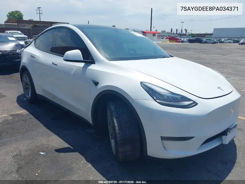 2023 Tesla Model Y Awd/Long Range Dual Motor All-Wheel Drive VIN: 7SAYGDEE8PA034371 Lot: 42765729