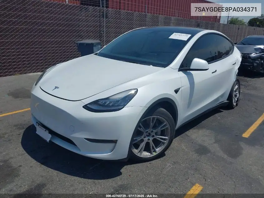 2023 Tesla Model Y Awd/Long Range Dual Motor All-Wheel Drive VIN: 7SAYGDEE8PA034371 Lot: 42765729