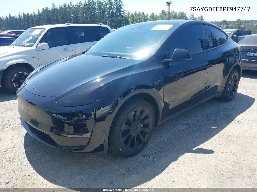 2023 Tesla Model Y Awd/Long Range Dual Motor All-Wheel Drive VIN: 7SAYGDEE8PF947747 Lot: 42771308