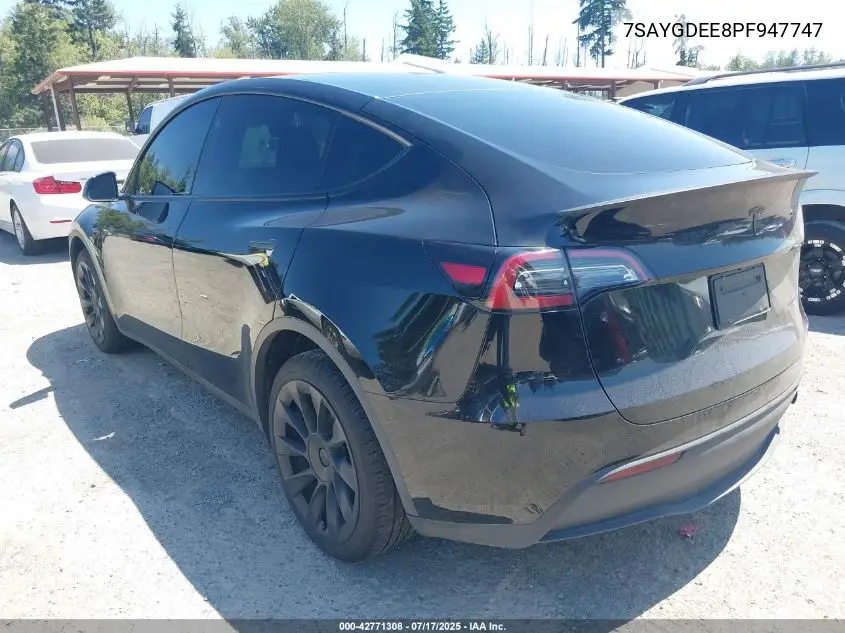 2023 Tesla Model Y Awd/Long Range Dual Motor All-Wheel Drive VIN: 7SAYGDEE8PF947747 Lot: 42771308