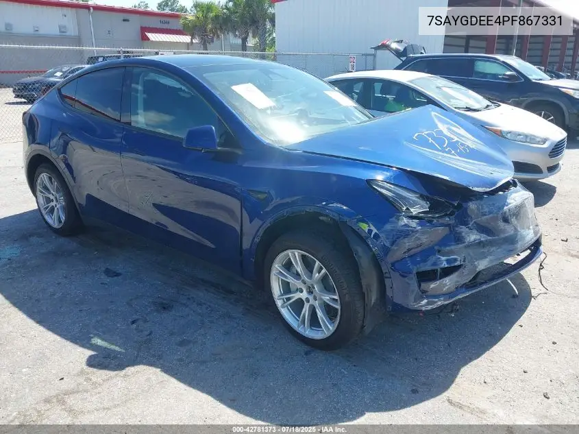 2023 Tesla Model Y Awd/Long Range Dual Motor All-Wheel Drive VIN: 7SAYGDEE4PF867331 Lot: 42781373
