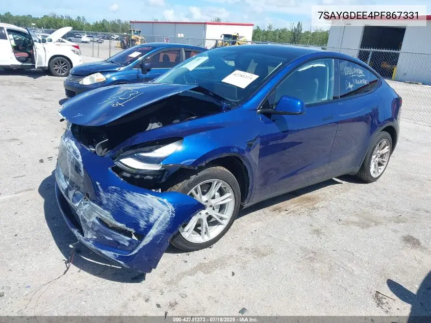 2023 Tesla Model Y Awd/Long Range Dual Motor All-Wheel Drive VIN: 7SAYGDEE4PF867331 Lot: 42781373