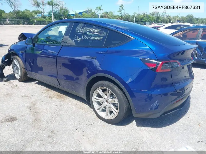2023 Tesla Model Y Awd/Long Range Dual Motor All-Wheel Drive VIN: 7SAYGDEE4PF867331 Lot: 42781373