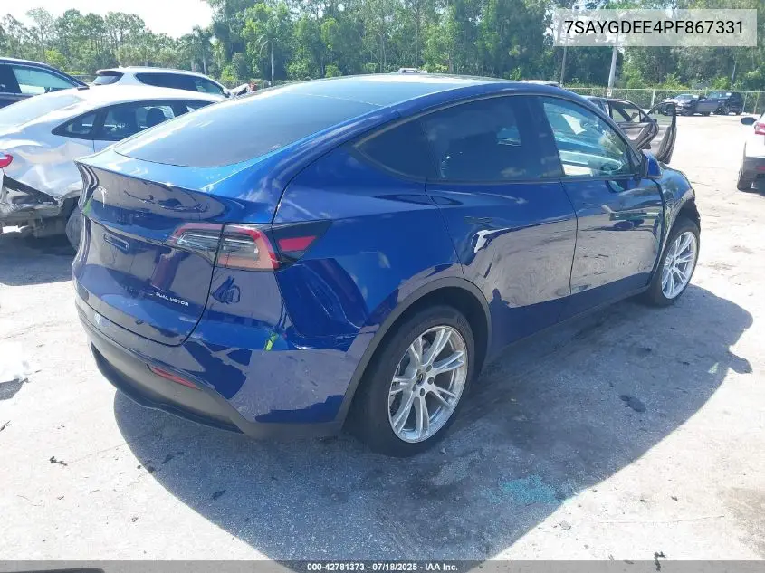 2023 Tesla Model Y Awd/Long Range Dual Motor All-Wheel Drive VIN: 7SAYGDEE4PF867331 Lot: 42781373