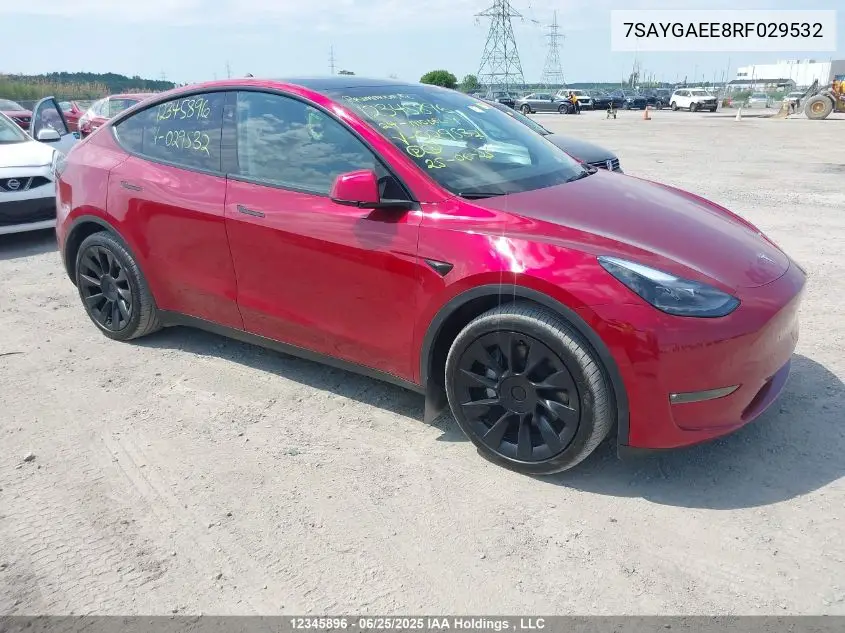 2024 Tesla Model Y Long Range VIN: 7SAYGAEE8RF029532 Lot: 12345896