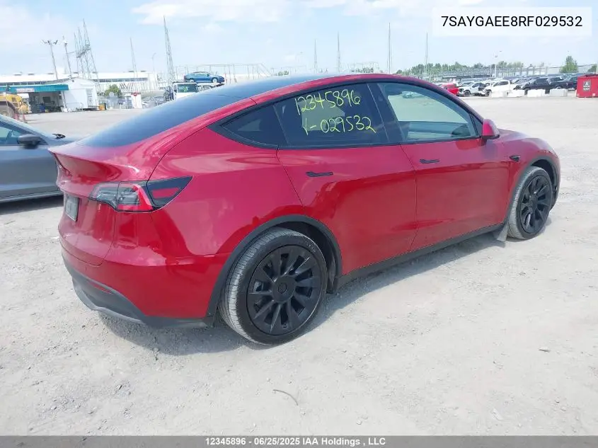 2024 Tesla Model Y Long Range VIN: 7SAYGAEE8RF029532 Lot: 12345896