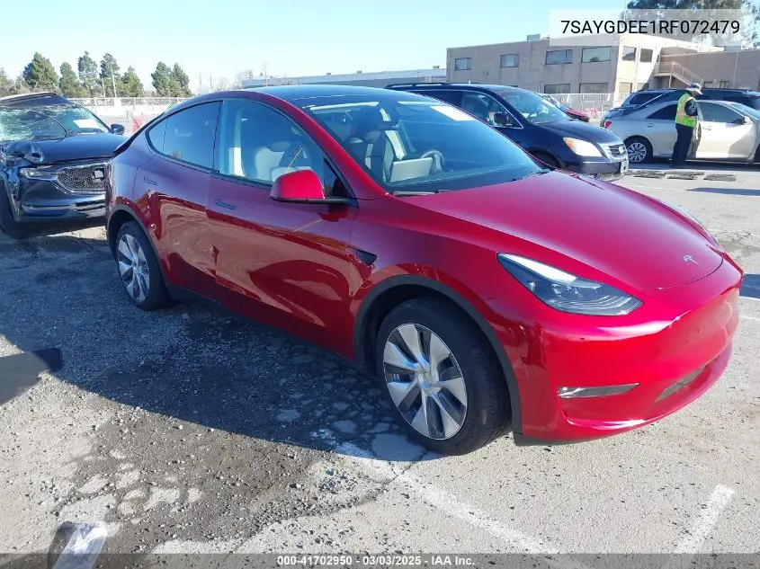 2024 Tesla Model Y Long Range Dual Motor All-Wheel Drive VIN: 7SAYGDEE1RF072479 Lot: 41702950