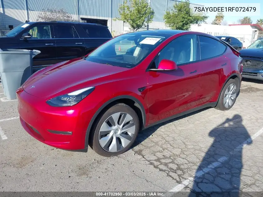 2024 Tesla Model Y Long Range Dual Motor All-Wheel Drive VIN: 7SAYGDEE1RF072479 Lot: 41702950
