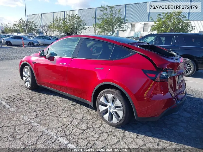 2024 Tesla Model Y Long Range Dual Motor All-Wheel Drive VIN: 7SAYGDEE1RF072479 Lot: 41702950