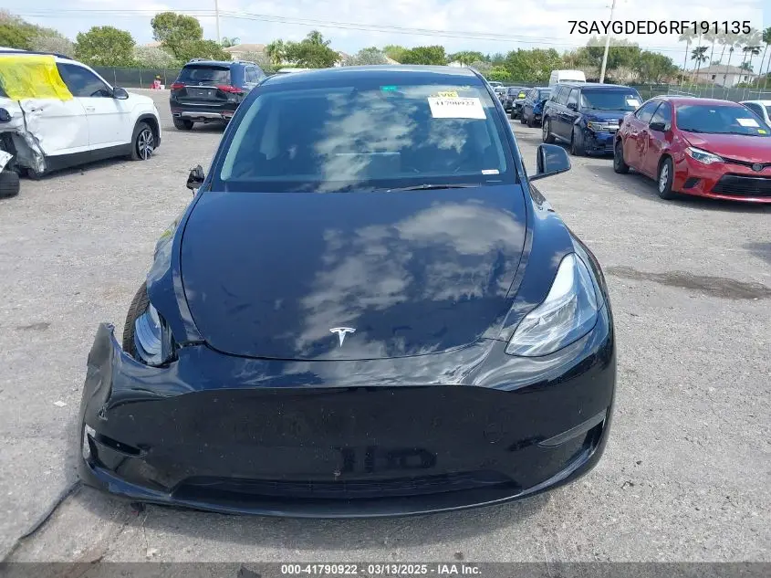 2024 Tesla Model Y Long Range Dual Motor All-Wheel Drive/Rwd VIN: 7SAYGDED6RF191135 Lot: 41790922