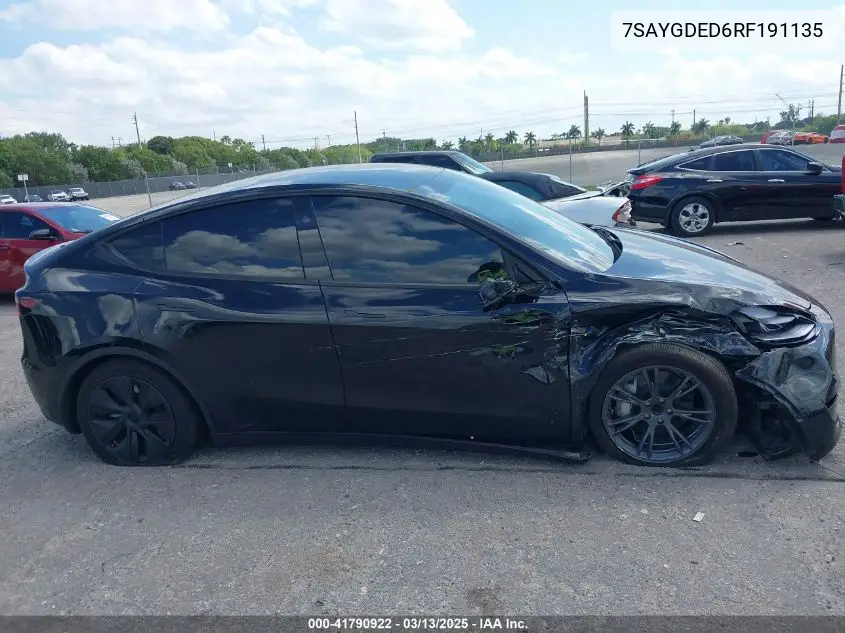2024 Tesla Model Y Long Range Dual Motor All-Wheel Drive/Rwd VIN: 7SAYGDED6RF191135 Lot: 41790922