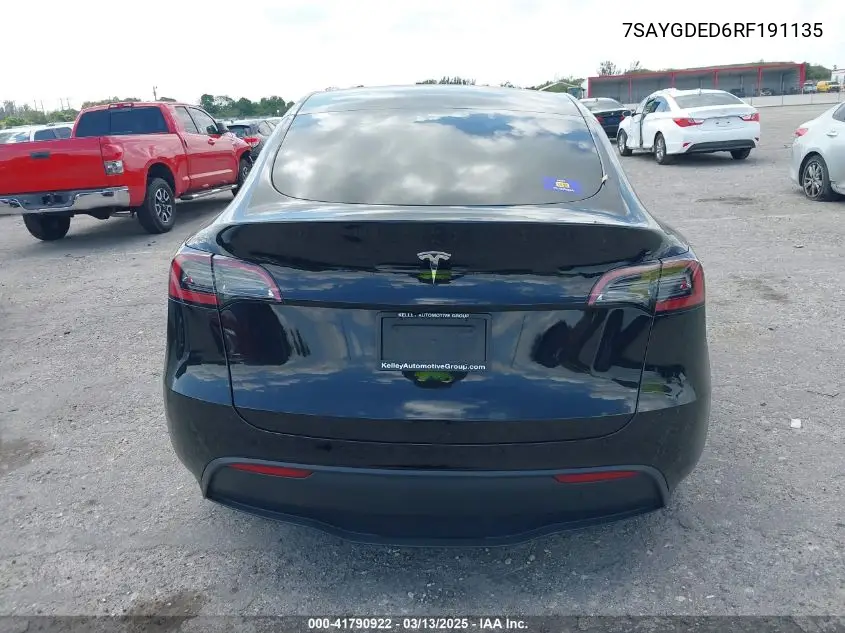 2024 Tesla Model Y Long Range Dual Motor All-Wheel Drive/Rwd VIN: 7SAYGDED6RF191135 Lot: 41790922