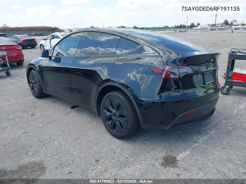 2024 Tesla Model Y Long Range Dual Motor All-Wheel Drive/Rwd VIN: 7SAYGDED6RF191135 Lot: 41790922