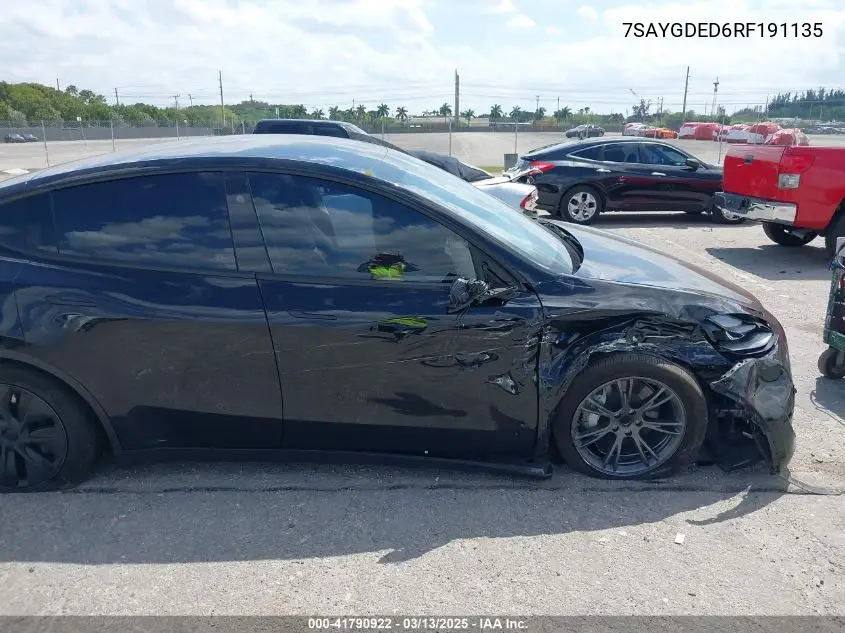 2024 Tesla Model Y Long Range Dual Motor All-Wheel Drive/Rwd VIN: 7SAYGDED6RF191135 Lot: 41790922