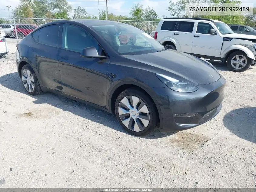 2024 Tesla Model Y Long Range Dual Motor All-Wheel Drive VIN: 7SAYGDEE2RF992489 Lot: 42258232
