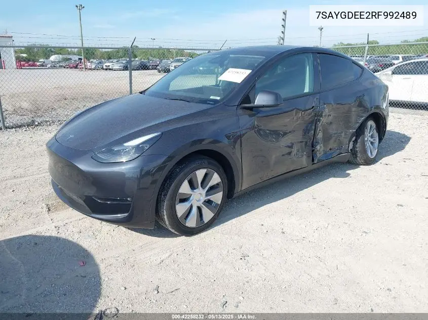 2024 Tesla Model Y Long Range Dual Motor All-Wheel Drive VIN: 7SAYGDEE2RF992489 Lot: 42258232
