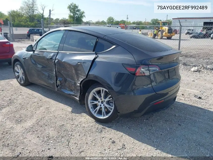 2024 Tesla Model Y Long Range Dual Motor All-Wheel Drive VIN: 7SAYGDEE2RF992489 Lot: 42258232