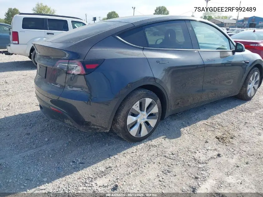 2024 Tesla Model Y Long Range Dual Motor All-Wheel Drive VIN: 7SAYGDEE2RF992489 Lot: 42258232