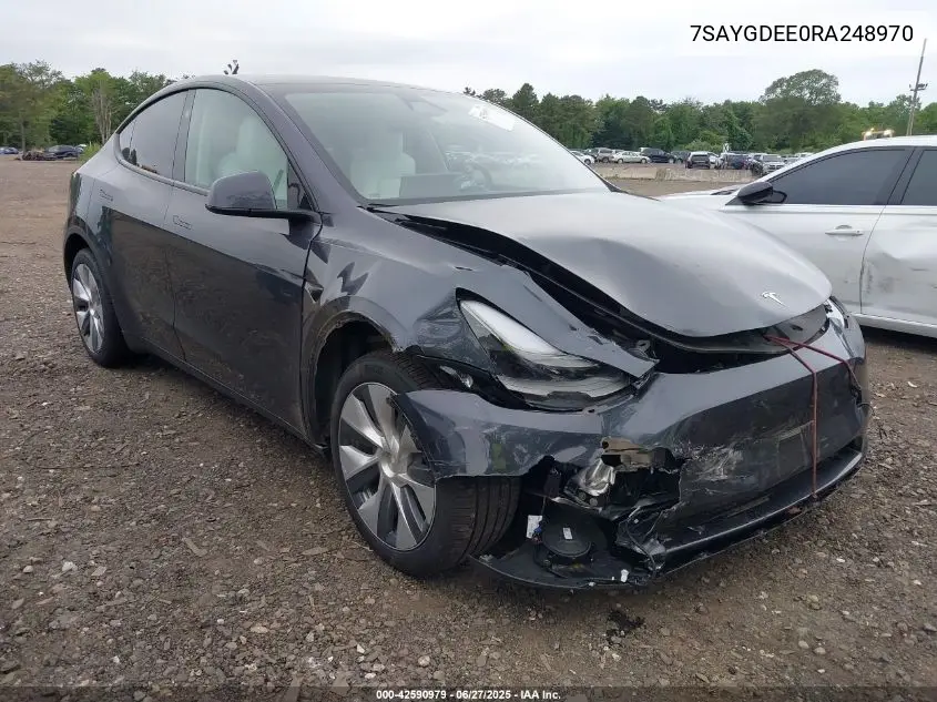 2024 Tesla Model Y Long Range Dual Motor All-Wheel Drive VIN: 7SAYGDEE0RA248970 Lot: 42590979