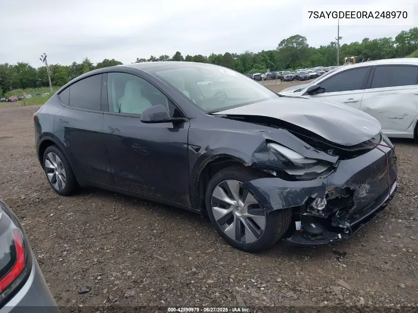 2024 Tesla Model Y Long Range Dual Motor All-Wheel Drive VIN: 7SAYGDEE0RA248970 Lot: 42590979