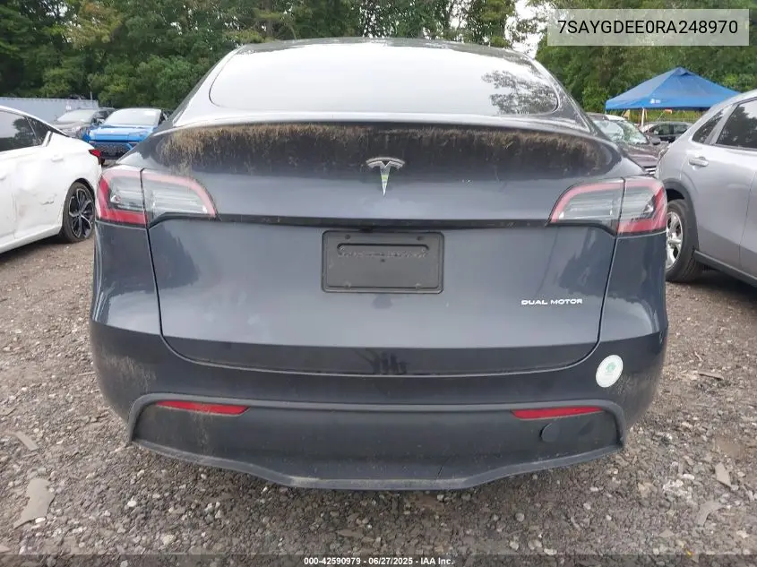 2024 Tesla Model Y Long Range Dual Motor All-Wheel Drive VIN: 7SAYGDEE0RA248970 Lot: 42590979