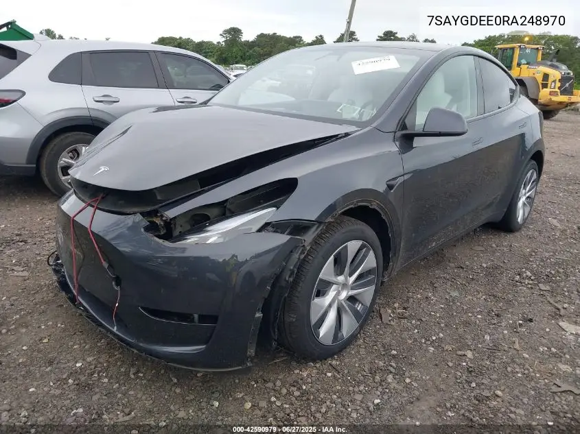 2024 Tesla Model Y Long Range Dual Motor All-Wheel Drive VIN: 7SAYGDEE0RA248970 Lot: 42590979