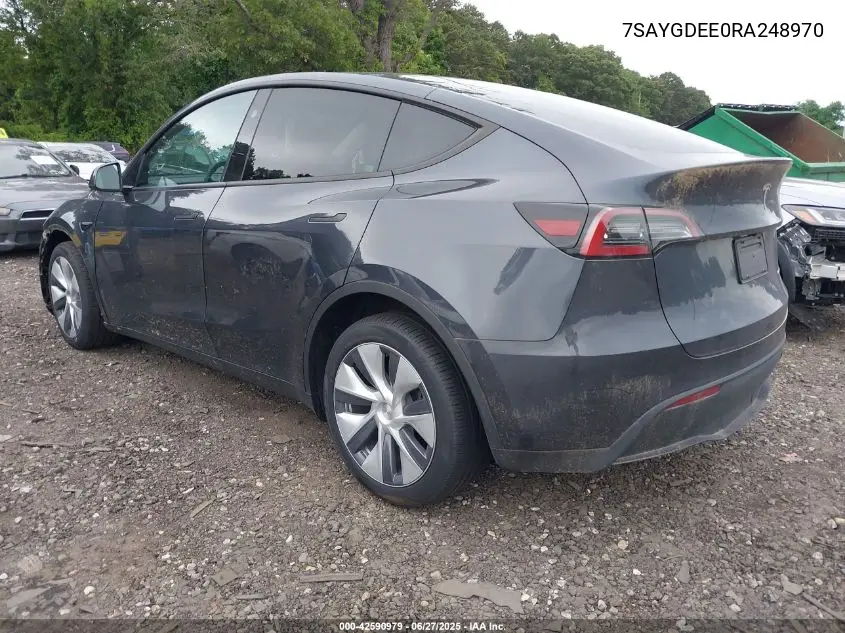 2024 Tesla Model Y Long Range Dual Motor All-Wheel Drive VIN: 7SAYGDEE0RA248970 Lot: 42590979
