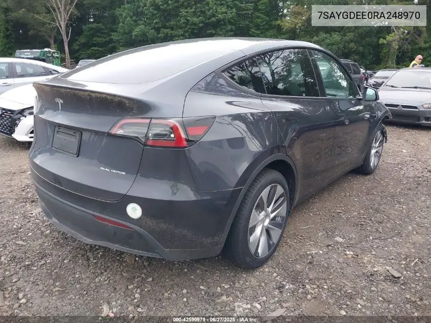 2024 Tesla Model Y Long Range Dual Motor All-Wheel Drive VIN: 7SAYGDEE0RA248970 Lot: 42590979