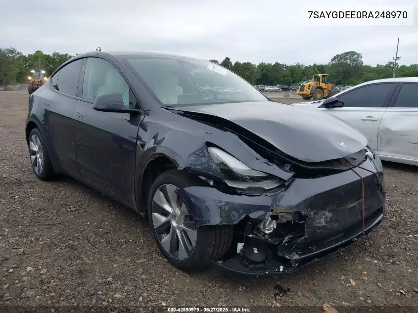 2024 Tesla Model Y Long Range Dual Motor All-Wheel Drive VIN: 7SAYGDEE0RA248970 Lot: 42590979