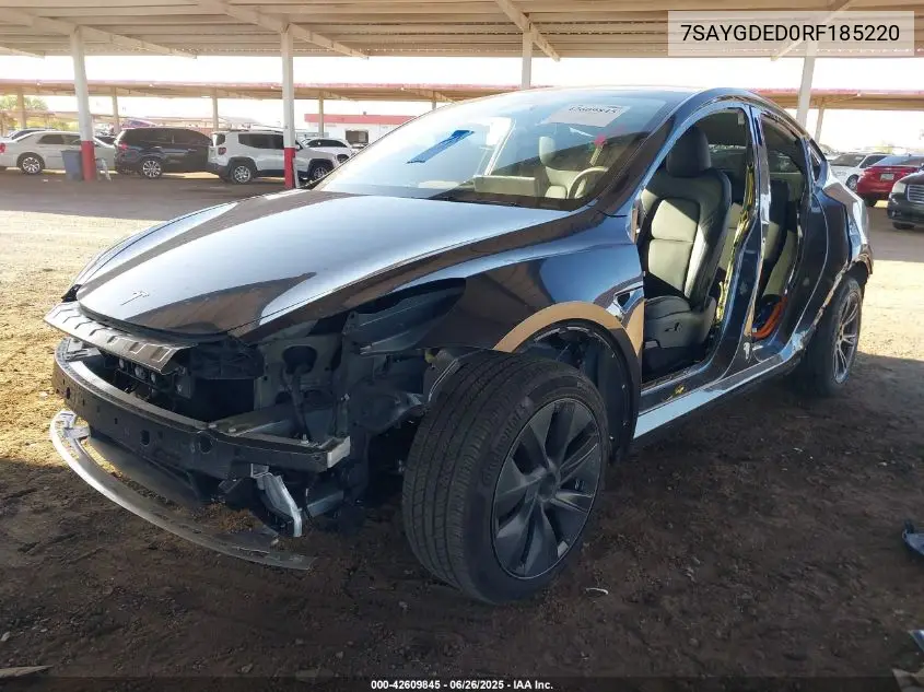 2024 Tesla Model Y Long Range Dual Motor All-Wheel Drive/Rwd VIN: 7SAYGDED0RF185220 Lot: 42609845