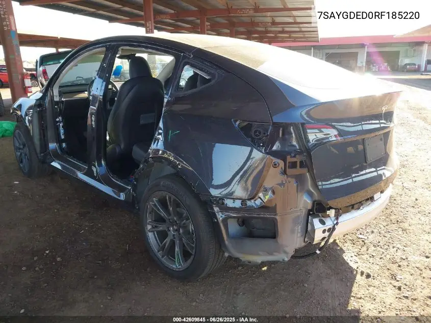 2024 Tesla Model Y Long Range Dual Motor All-Wheel Drive/Rwd VIN: 7SAYGDED0RF185220 Lot: 42609845