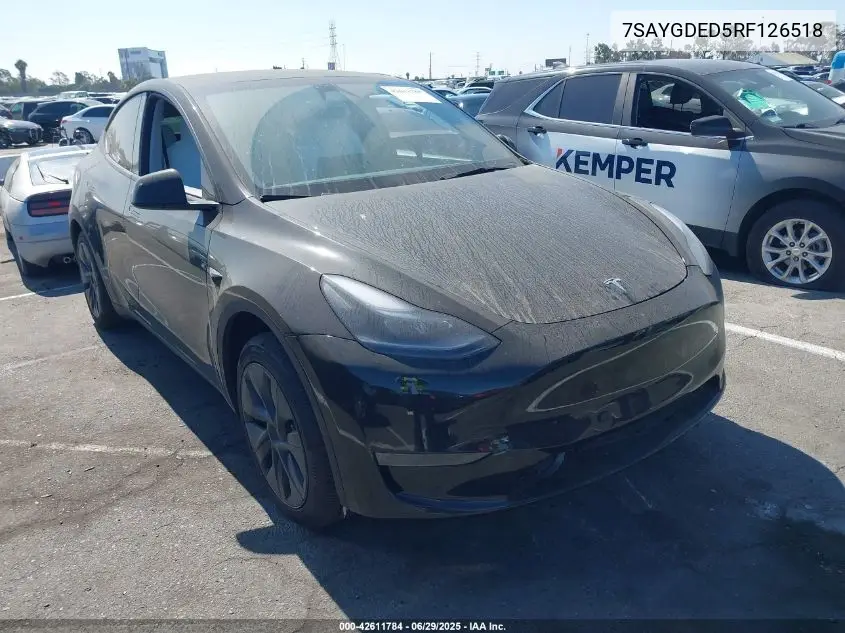 2024 Tesla Model Y Long Range Dual Motor All-Wheel Drive/Rwd VIN: 7SAYGDED5RF126518 Lot: 42611784