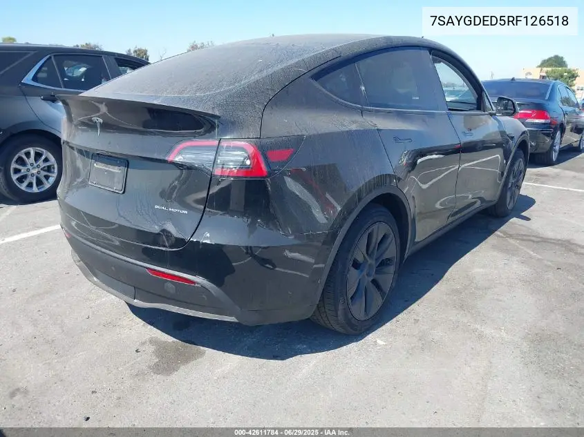 2024 Tesla Model Y Long Range Dual Motor All-Wheel Drive/Rwd VIN: 7SAYGDED5RF126518 Lot: 42611784