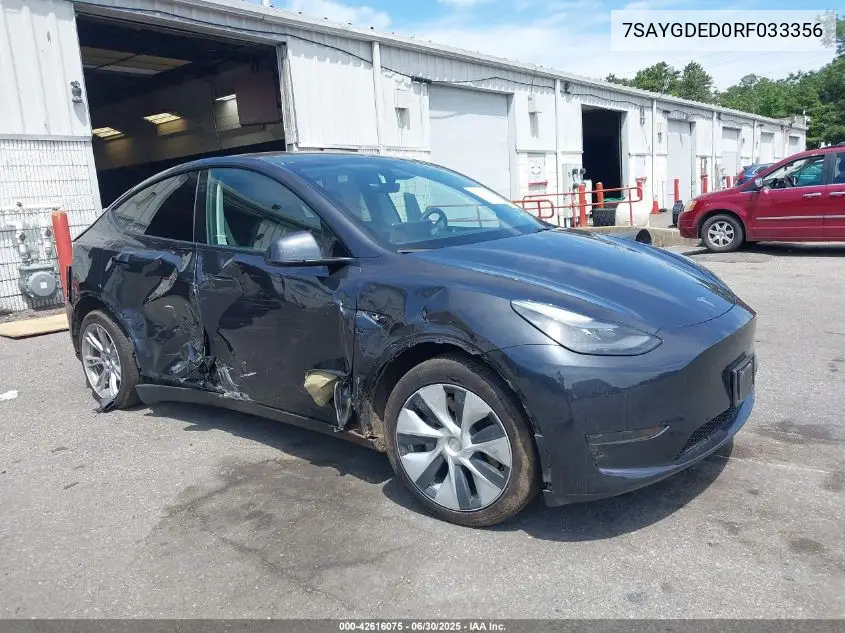2024 Tesla Model Y VIN: 7SAYGDED0RF033356 Lot: 42616075