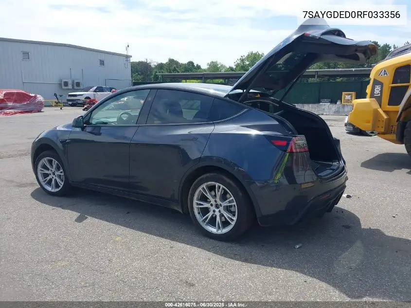 2024 Tesla Model Y VIN: 7SAYGDED0RF033356 Lot: 42616075