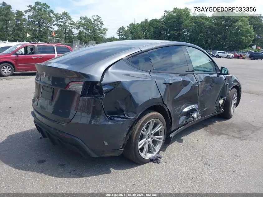 2024 Tesla Model Y VIN: 7SAYGDED0RF033356 Lot: 42616075
