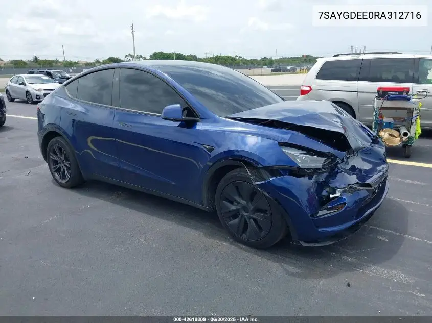 2024 Tesla Model Y Long Range Dual Motor All-Wheel Drive VIN: 7SAYGDEE0RA312716 Lot: 42619309