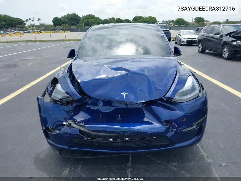 2024 Tesla Model Y Long Range Dual Motor All-Wheel Drive VIN: 7SAYGDEE0RA312716 Lot: 42619309
