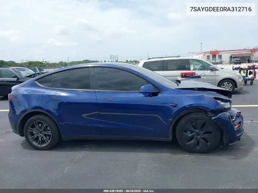 2024 Tesla Model Y Long Range Dual Motor All-Wheel Drive VIN: 7SAYGDEE0RA312716 Lot: 42619309