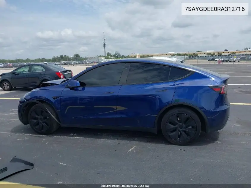 2024 Tesla Model Y Long Range Dual Motor All-Wheel Drive VIN: 7SAYGDEE0RA312716 Lot: 42619309