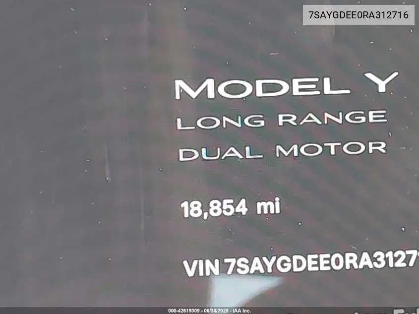 2024 Tesla Model Y Long Range Dual Motor All-Wheel Drive VIN: 7SAYGDEE0RA312716 Lot: 42619309