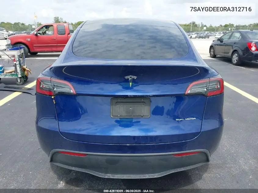 2024 Tesla Model Y Long Range Dual Motor All-Wheel Drive VIN: 7SAYGDEE0RA312716 Lot: 42619309