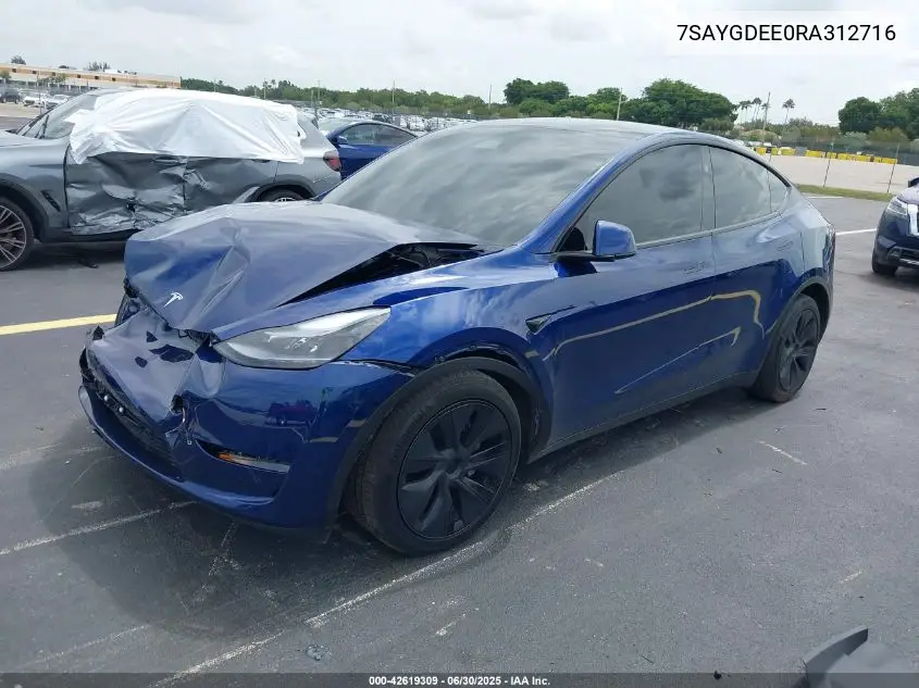 2024 Tesla Model Y Long Range Dual Motor All-Wheel Drive VIN: 7SAYGDEE0RA312716 Lot: 42619309