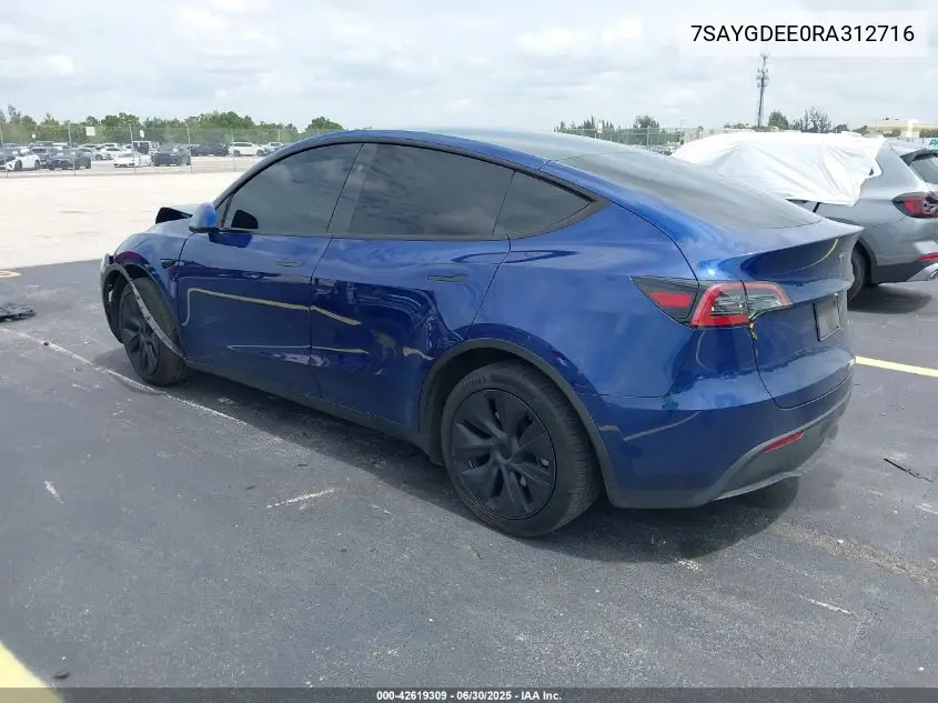 2024 Tesla Model Y Long Range Dual Motor All-Wheel Drive VIN: 7SAYGDEE0RA312716 Lot: 42619309