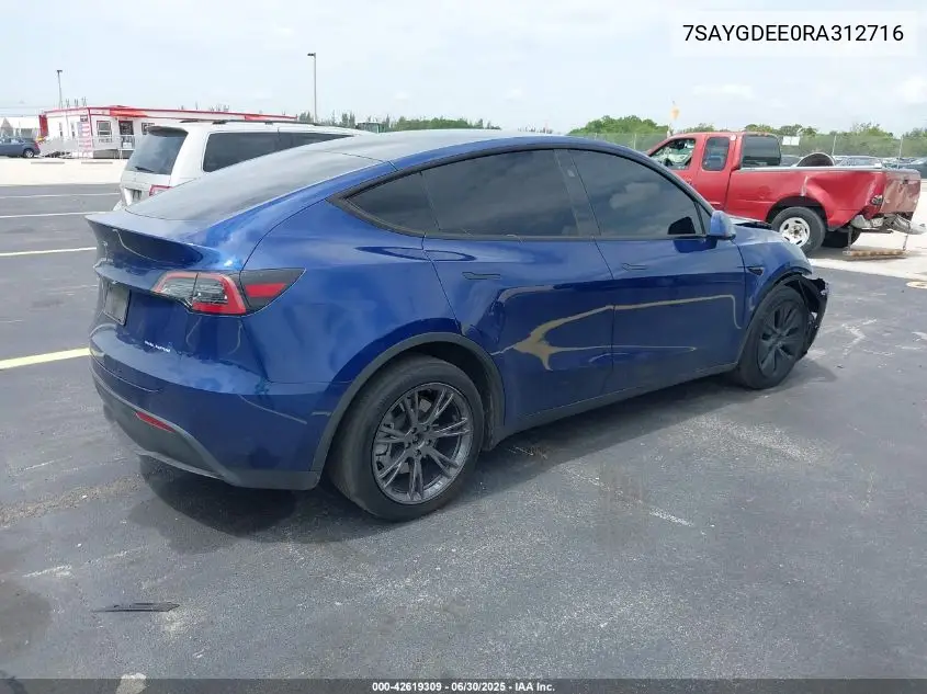 2024 Tesla Model Y Long Range Dual Motor All-Wheel Drive VIN: 7SAYGDEE0RA312716 Lot: 42619309