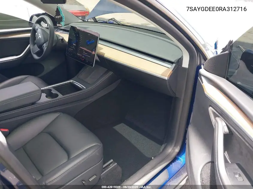 2024 Tesla Model Y Long Range Dual Motor All-Wheel Drive VIN: 7SAYGDEE0RA312716 Lot: 42619309