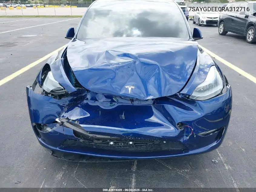 2024 Tesla Model Y Long Range Dual Motor All-Wheel Drive VIN: 7SAYGDEE0RA312716 Lot: 42619309