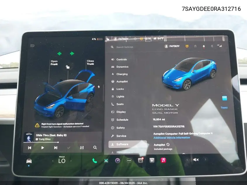 2024 Tesla Model Y Long Range Dual Motor All-Wheel Drive VIN: 7SAYGDEE0RA312716 Lot: 42619309