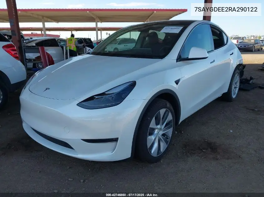 2024 Tesla Model Y Long Range Dual Motor All-Wheel Drive VIN: 7SAYGDEE2RA290122 Lot: 42746860